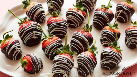 Chocolate Dipped Strawberries, luscious and ripe strawberries dipped in rich, melted chocolate, creating a delightful combination of fruity sweetness and chocolatey indulgence.