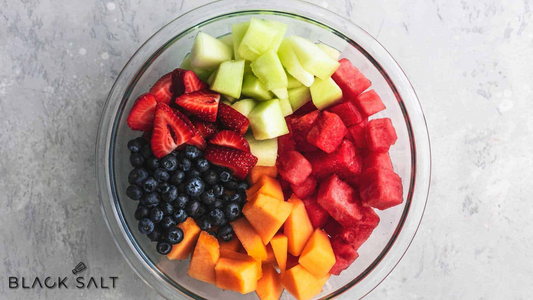 Fruit Salad, a colorful medley of fresh and juicy fruits, including berries, melons, citrus, and tropical fruits, offering a refreshing and nutritious option for enjoying a variety of flavors and textures in one bowl.