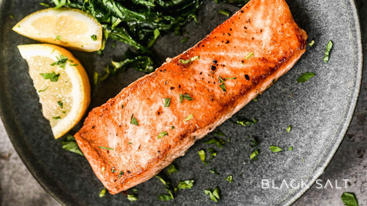 Seared Salmon, a perfectly cooked fillet of salmon with a crispy and flavorful seared exterior, offering a tender and succulent seafood option with a rich and delicate flavor.